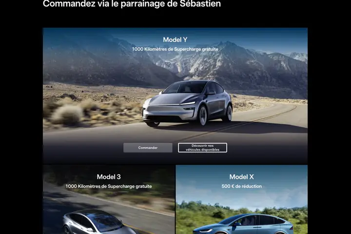 Page Tesla après ouverture du lien de parrainage